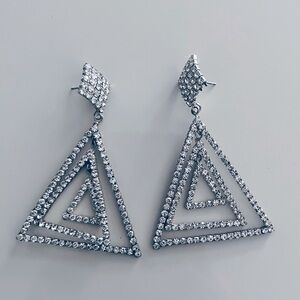 Vintage Silver Rhinestone Geometric Earrings